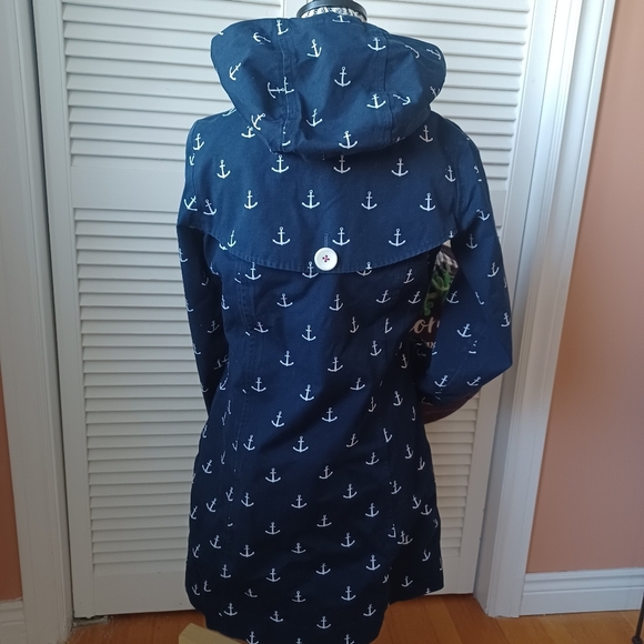 Hatley Nautical Fitted Navy Raincoat Trench Jacket with Anchor Print US 4 - Picture 5 of 12